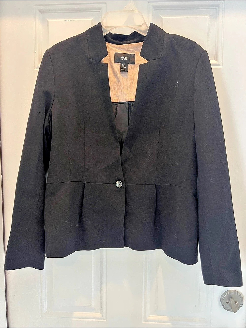 H&M Fitted Blazer Business Professional Jacket Black Lined Size 12 # 1013